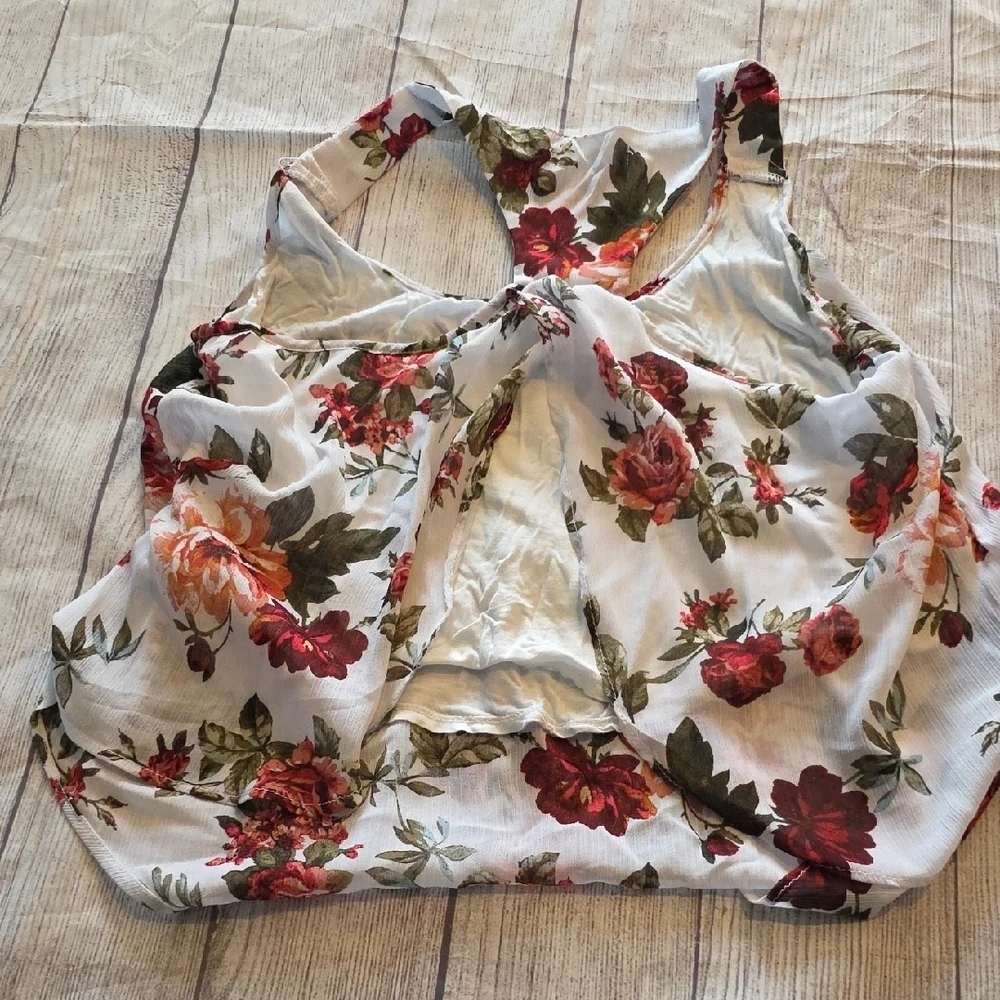Ambiance Floral Tank Top - Red and Green on White - Picture 3 of 7